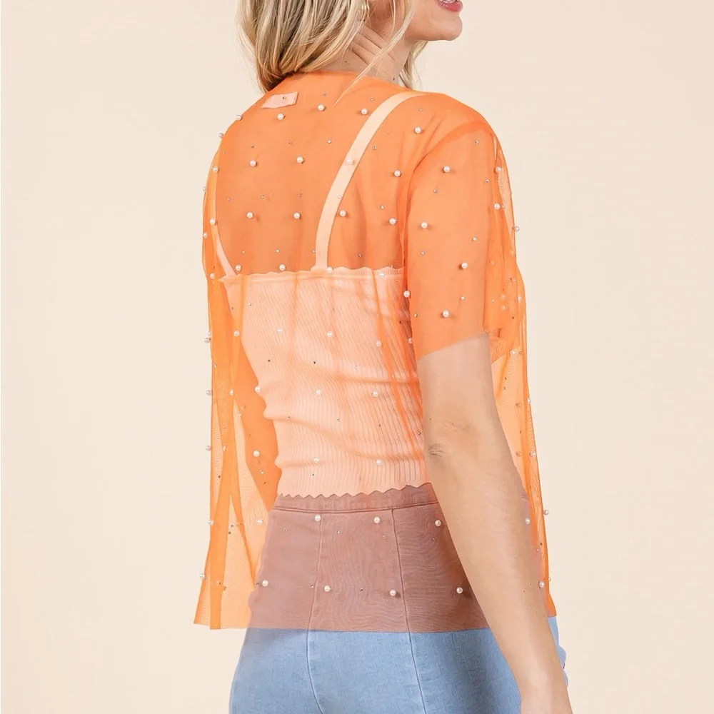 Plus Rhinestone & Pearl Mesh Top - Picture 2 of 5